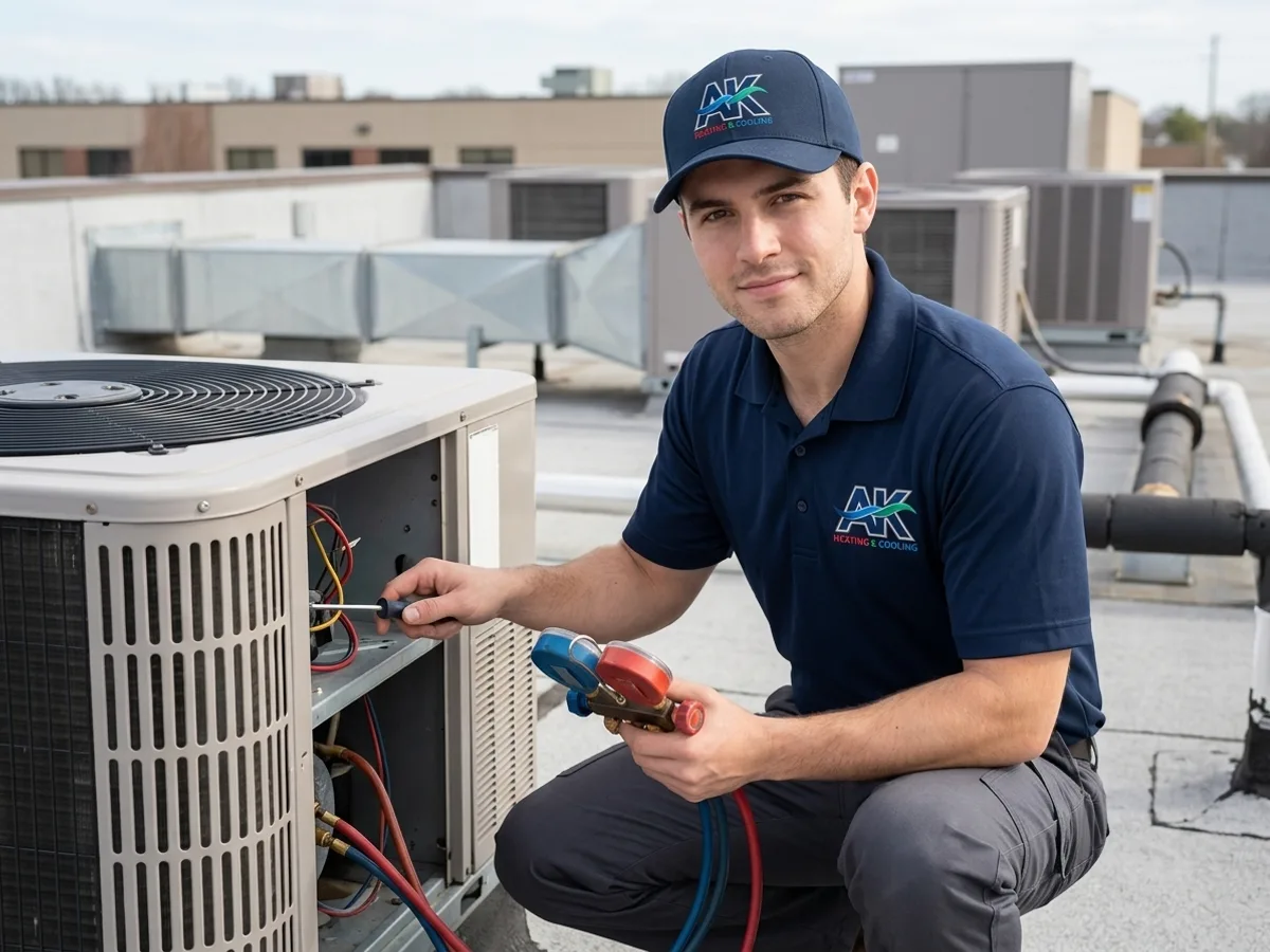 Commercial rooftop HVAC unit service by AK Heating & Cooling in Northeast Ohio
