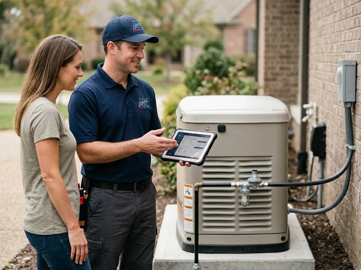Homeowner reviewing Generac generator financing options with an AKHC consultant