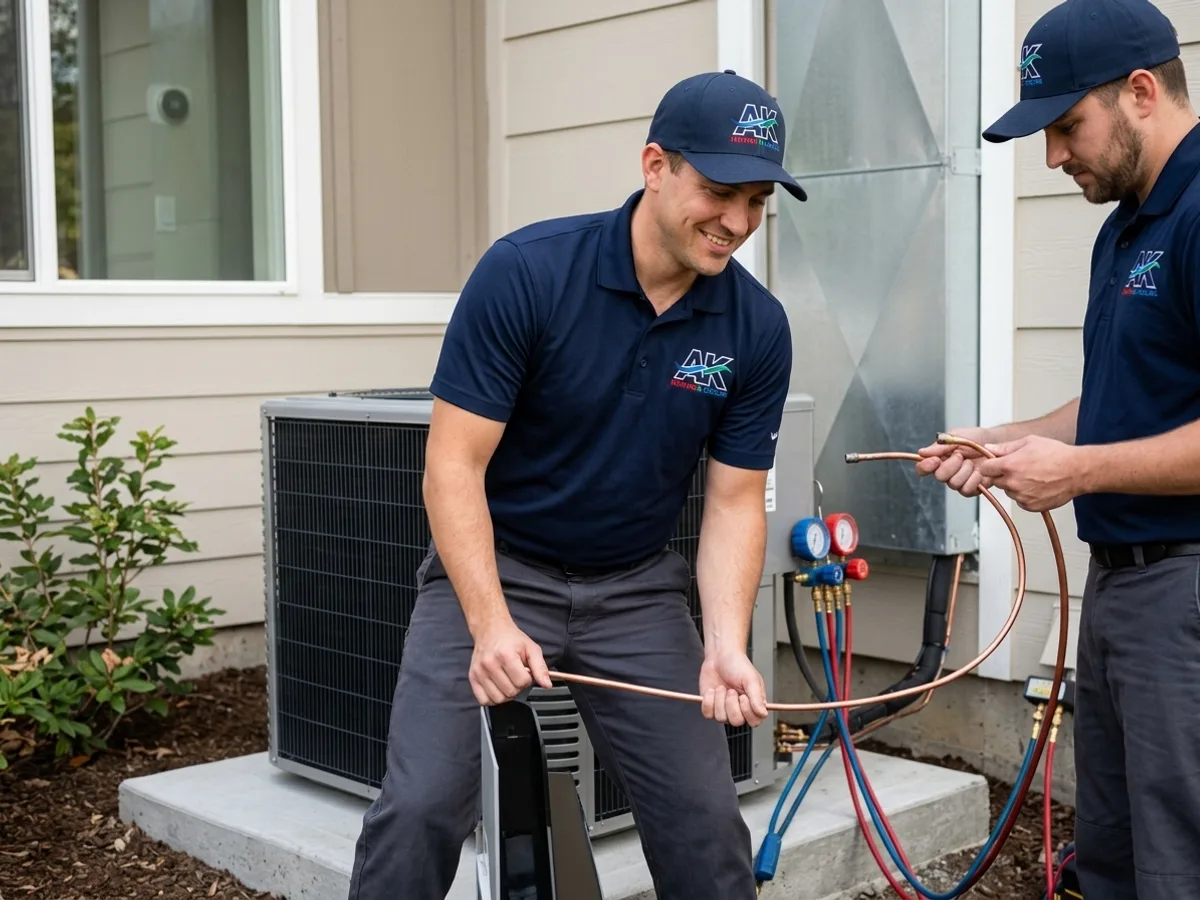 AK Heating & Cooling installer commissioning a new residential AC system