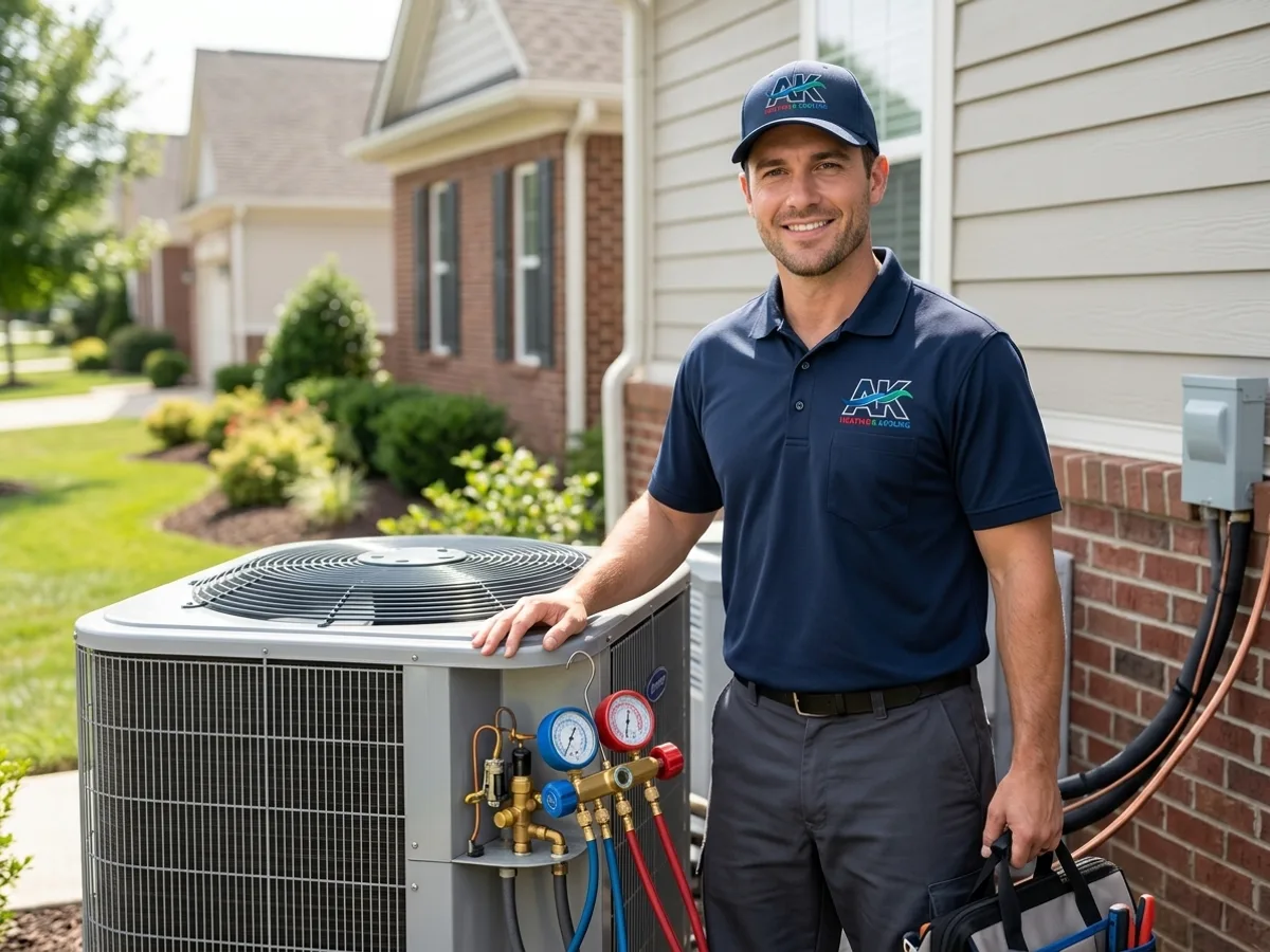 AK Heating & Cooling residential HVAC technician on a Northeast Ohio home call